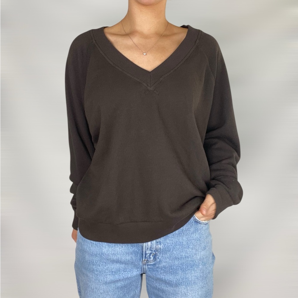 PERFECTWHITETEE Sinead Relaxed French Terry V Neck Sweatshirt Pullover Casual